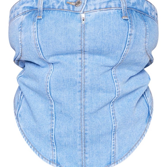 1099 NWT PrettyLittleThing Jean Waistband Denim Corset - Size 22 - Light Blue - Picture 1 of 10